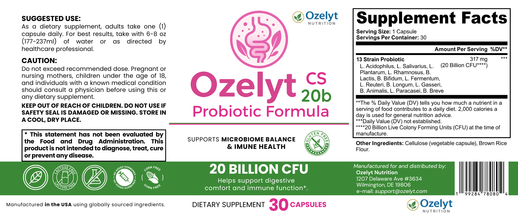 Ozelyt CS 20b Supplement Facts